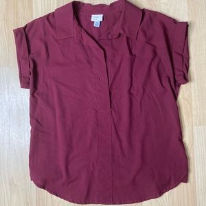 Cute Burgundy Button-Down Blouse